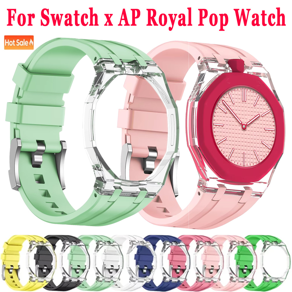 Luxury Watch Ap - Liquid Silicone Band+Transparent Cover For Swatch