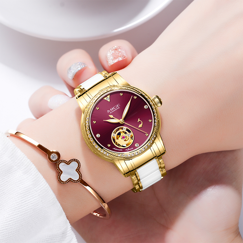 MIGE Ladies Skeleton Auto Watc - đánh giá và giá Luxury Watch White