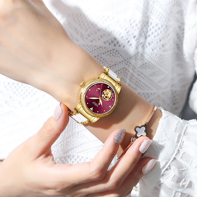 MIGE Ladies Skeleton Auto Watc - đánh giá và giá Luxury Watch White