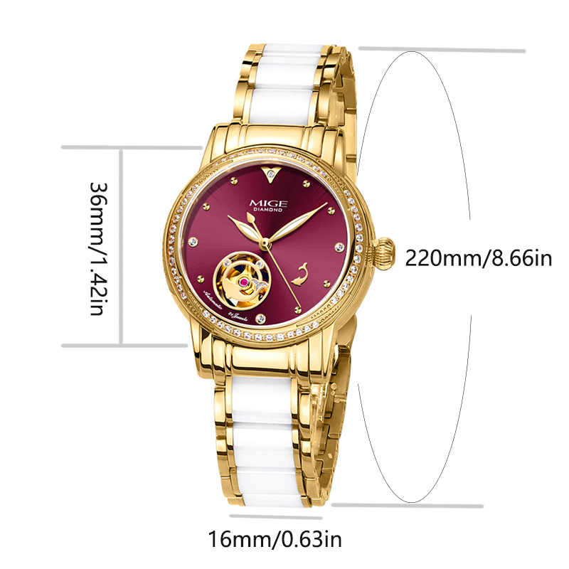 MIGE Ladies Skeleton Auto Watc - đánh giá và giá Luxury Watch White