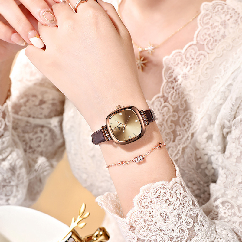 Women's Rose Gold Square Watch - đánh giá và giá Luxury Watch With Leather Strap