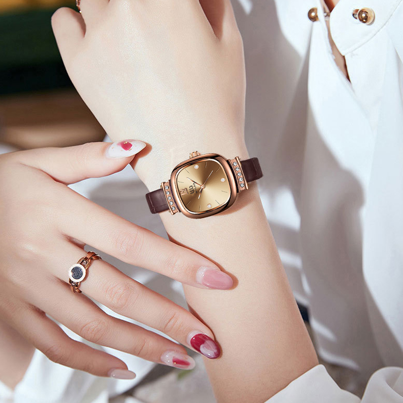 Women's Rose Gold Square Watch - đánh giá và giá Luxury Watch With Leather Strap