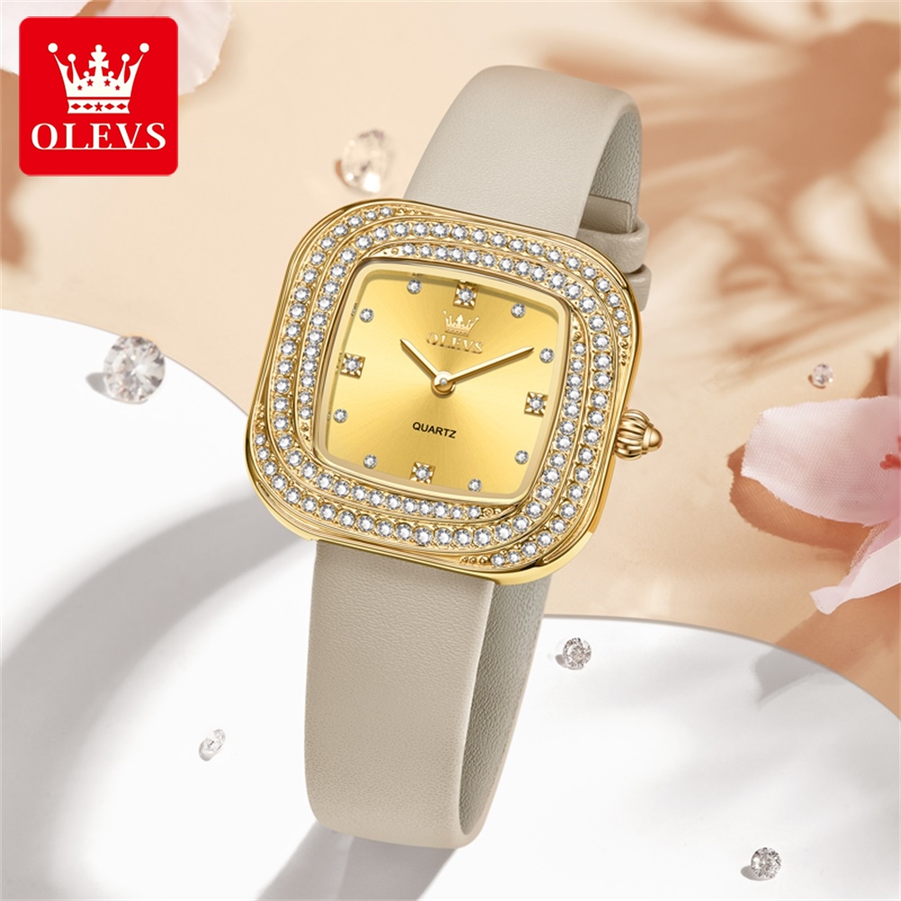 OLEVS Fashion Ladies' Square Q - đánh giá và giá Luxury Watch With Leather Strap