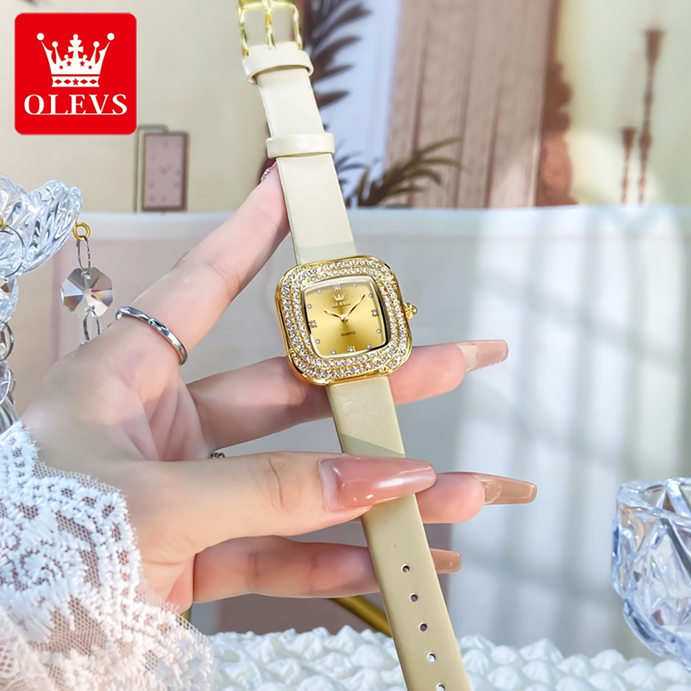 OLEVS Fashion Ladies' Square Q - đánh giá và giá Luxury Watch With Leather Strap