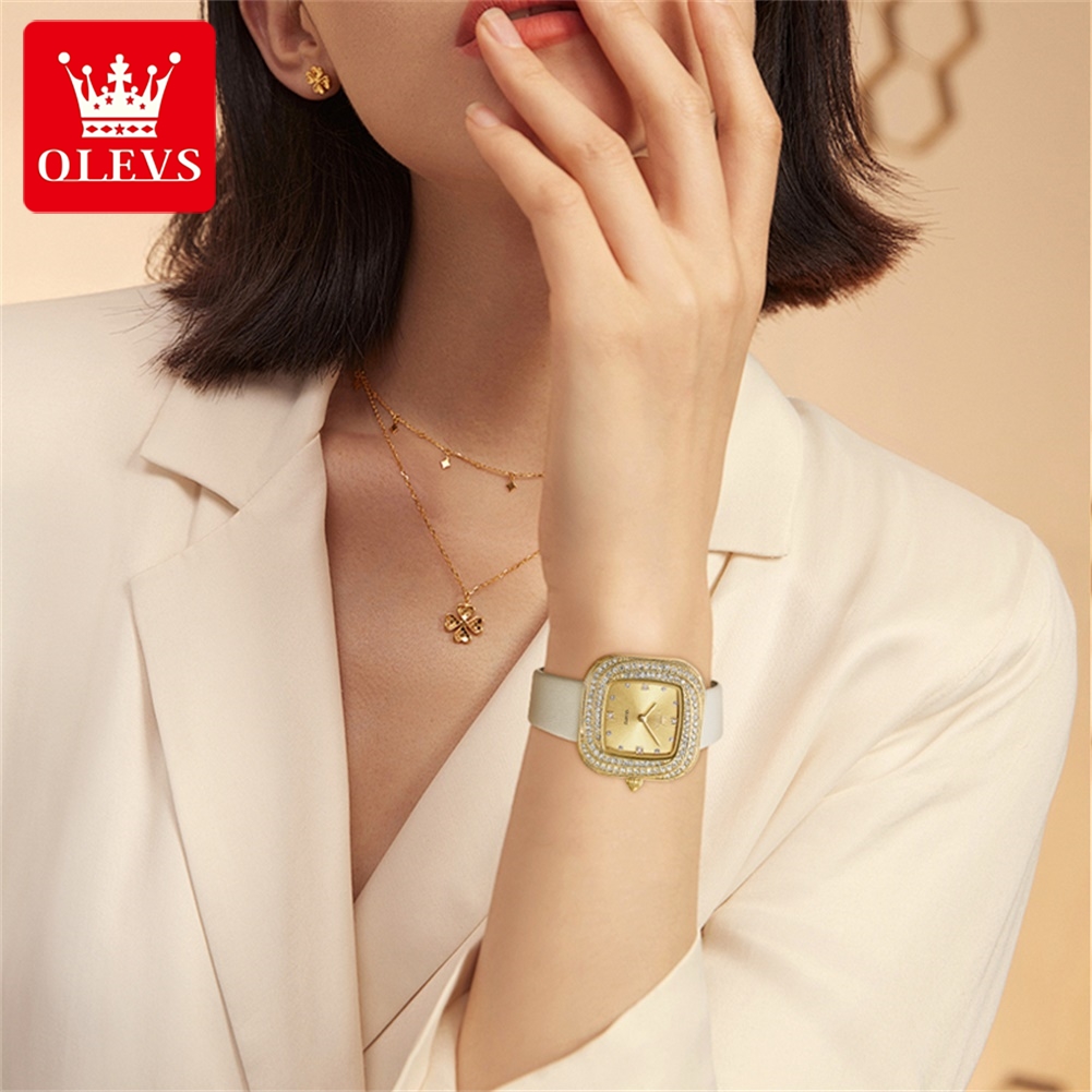OLEVS Fashion Ladies' Square Q - đánh giá và giá Luxury Watch With Leather Strap