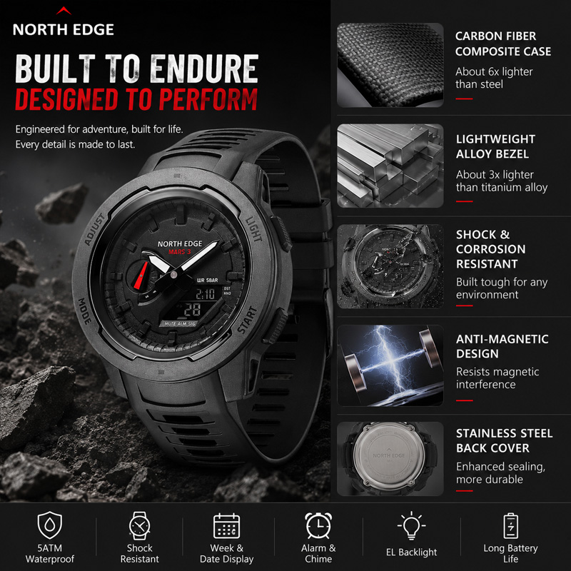 2026 NORTH EDGE Mars 3 Men Dig - đánh giá và giá Luxury Watch In The World