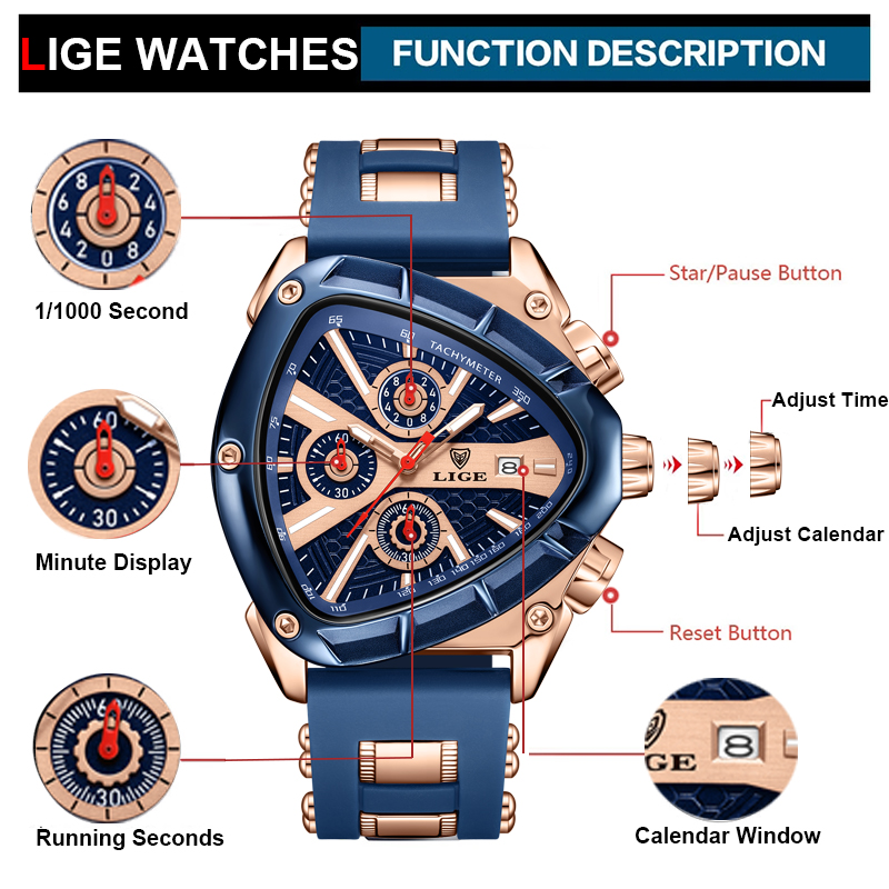 LIGE Watch Men Luxury Brand Bu - đánh giá và giá Watch Triangle Luxury
